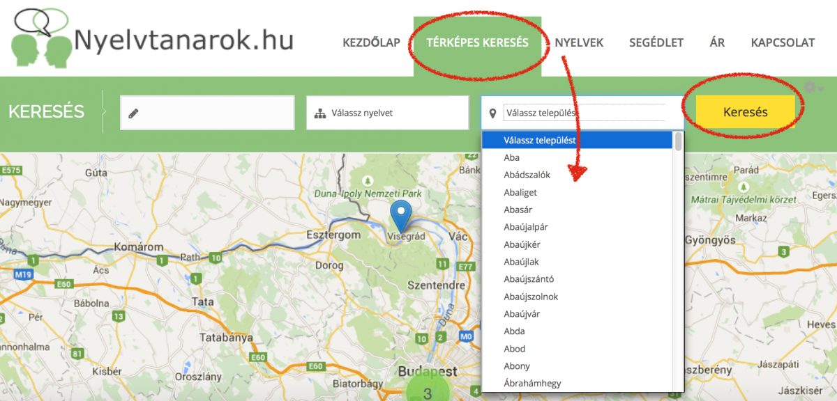Nyelvtanár térképes keresés